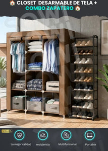 🏠 CLOSET DESARMABLE DE TELA + COMBO ZAPATERO 10 NIVELES 🏠