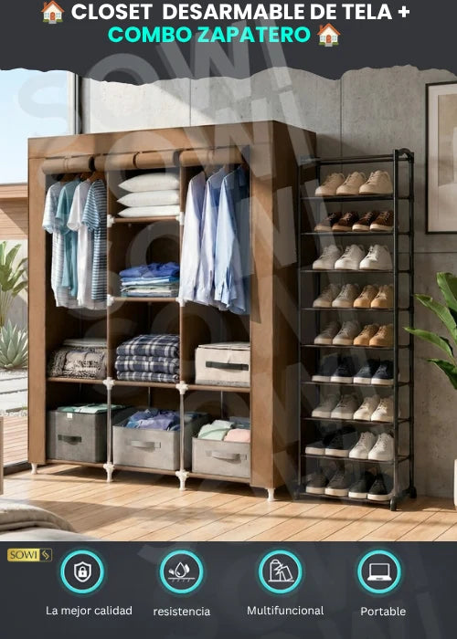 🏠 CLOSET DESARMABLE DE TELA + COMBO ZAPATERO 10 NIVELES 🏠